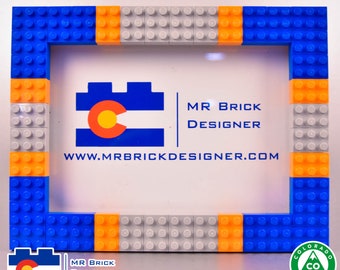 5x7 Blue, gray, and orange Picture Frame made from LEGO® elements
