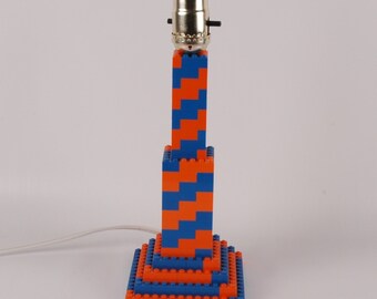 Spiral orange and blue lamp made with LEGO® elements