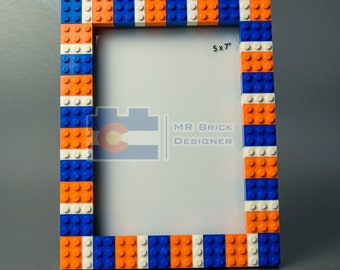 Orange Blue and White 5x7 Picture Frame Made with LEGO® elements