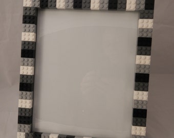 Black, White, Light Gray, and Dark Gray 8x10 picture frame made with LEGO® elements