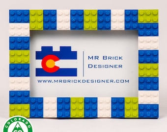 Lime, and white with blue or green 4x6 picture frame made of LEGO® elements