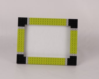 Lime with black corners and gray accents 5x7 picture frame made with LEGO® elements