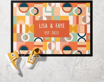 Terracotta Geometric Doormat | Ultra Thin Door Mat | Non-Slip Absorbent Mat | Personalised Custom Doormat | Housewarming Gift