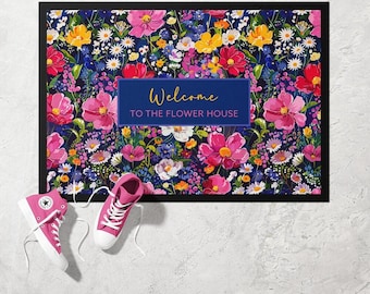 Twilight Blossoms Floral Doormat | Ultra Thin Door Mat | Non-Slip Absorbent Mat | Personalised Custom Doormat | Housewarming Gift