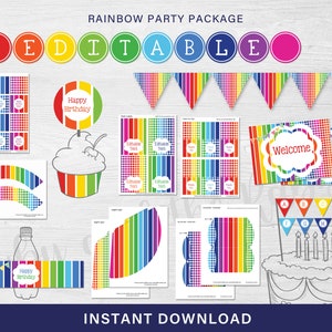 Rainbow Party Decorations - EDITABLE Rainbow Party Pack - Rainbow Birthday, Rainbow Baby Shower - Instant Download - Rainbow Party - 0103