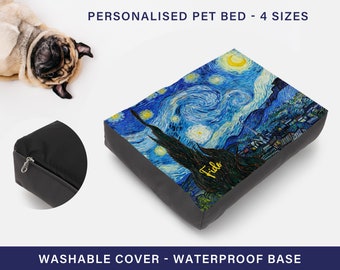 Personalised Dog Bed: Van Gogh Starry Night Dog Bed, Cat, Pet, Raised, Durable, Washable, Waterproof, Extra Large, Unique Dog Bed, 0109