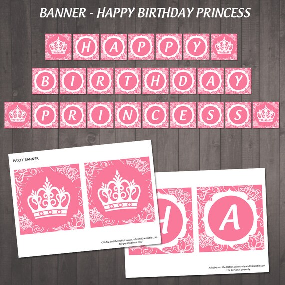 PRINTABLE 'Happy Birthday Princess' Banner Pink | Etsy