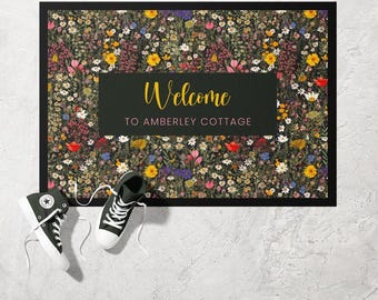 Ditsy Wild Meadow Doormat | Ultra Thin Door Mat | Non-Slip Absorbent Mat | Personalised Custom Doormat | Housewarming Gift