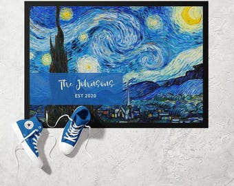 Van Gogh Starry Night Doormat | Ultra Thin Door Mat | Non-Slip Absorbent Mat | Personalised Custom Doormat | Housewarming Gift