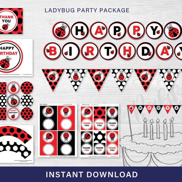 Ladybug Party Decor - Printable Ladybug Birthday Party Décorations pour un anniversaire coccinelles - Ladybird Party Supplies - Ladybug party- 0102