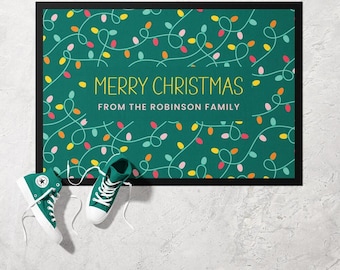 Christmas Lights Doormat | Ultra Thin Door Mat | Non-Slip Absorbent Mat | Personalised Custom Doormat | Housewarming Gift