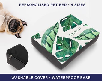 Modern Tropical Print Dog Bed: Personalised, Custom, Cat, Pet, Palm Print, Personalized, Washable, Waterproof, Extra Large, Unique Dog Bed