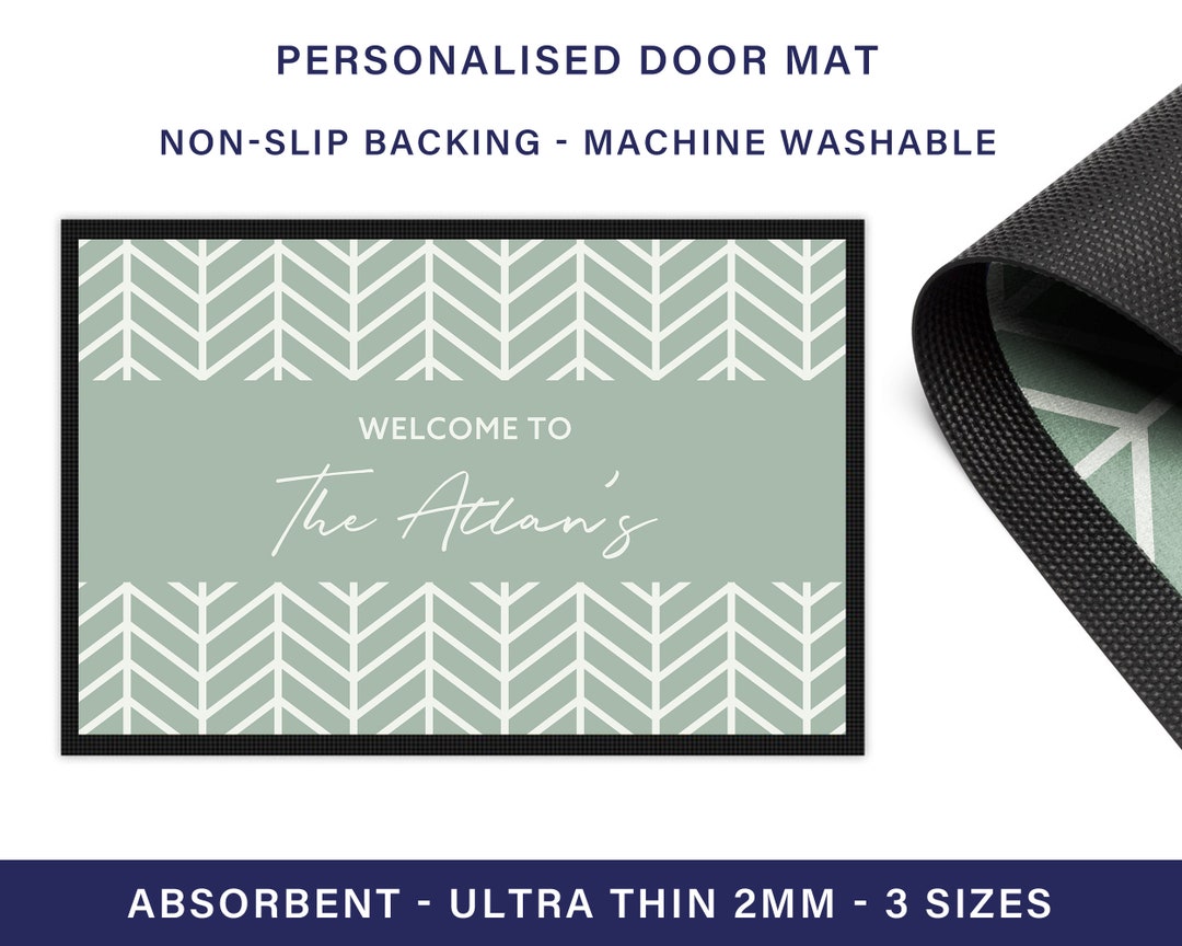 Green Door Mat Personalised Family Name Washable Nonslip Etsy UK