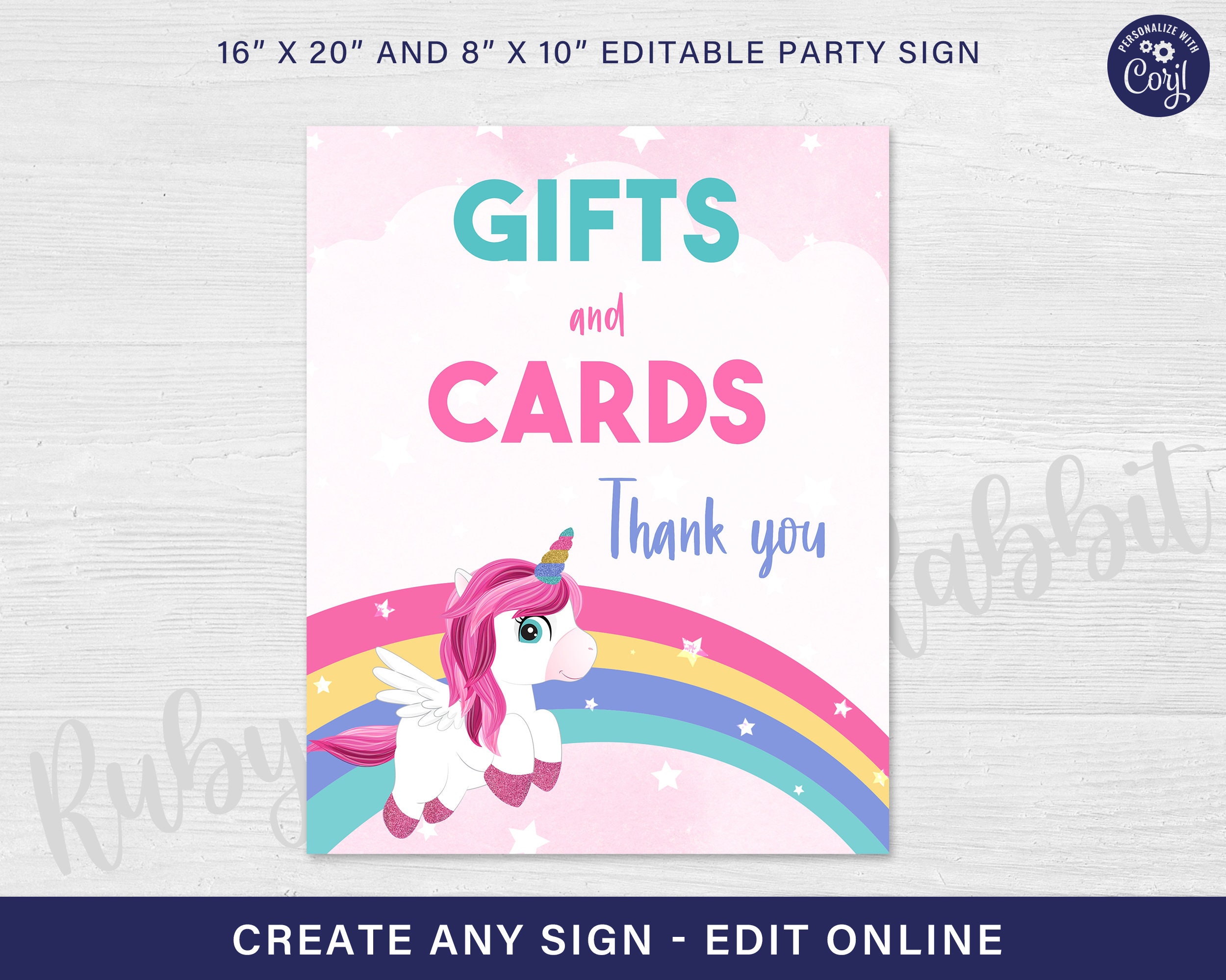 Editable Custom Sign Unicorn Sign Pink Unicorn Birthday