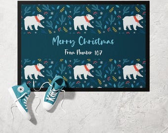 Blue Arctic Winter Wonderland Doormat | Ultra Thin Door Mat | Non-Slip Absorbent Mat | Personalised Custom Doormat | Housewarming Gift