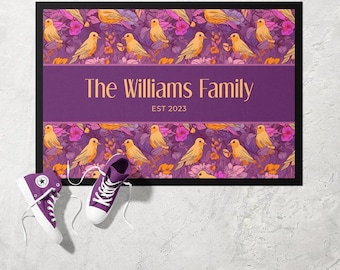 Purple Paradise Bird Doormat | Ultra Thin Door Mat | Non-Slip Absorbent Mat | Personalised Custom Doormat | Housewarming Gift