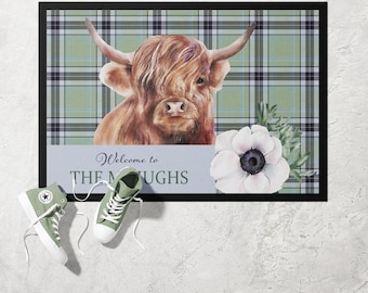 Highland Cow Doormat | Ultra Thin Door Mat | Non-Slip Absorbent Mat | Personalised Custom Doormat | Housewarming Gift