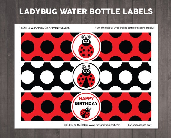 Ladybug Water Bottle Labels for a Ladybug Party PRINTABLE | Etsy