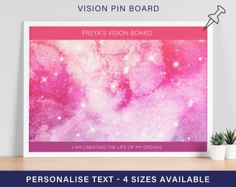 Vision Board, Personalised Manifestation Board, Pink and Purple Galaxy Dream Board made with 10mm Cork - Custom Pin Board