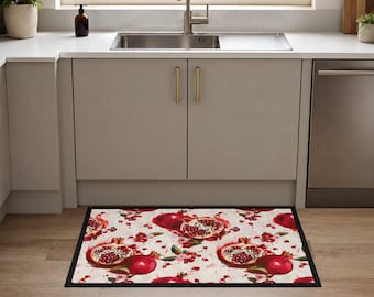 Pomegranate Kitchen Mat | Non-Slip Kitchen Floor Mat | Ultra Thin Non Slip | Absorbent Runner Rug