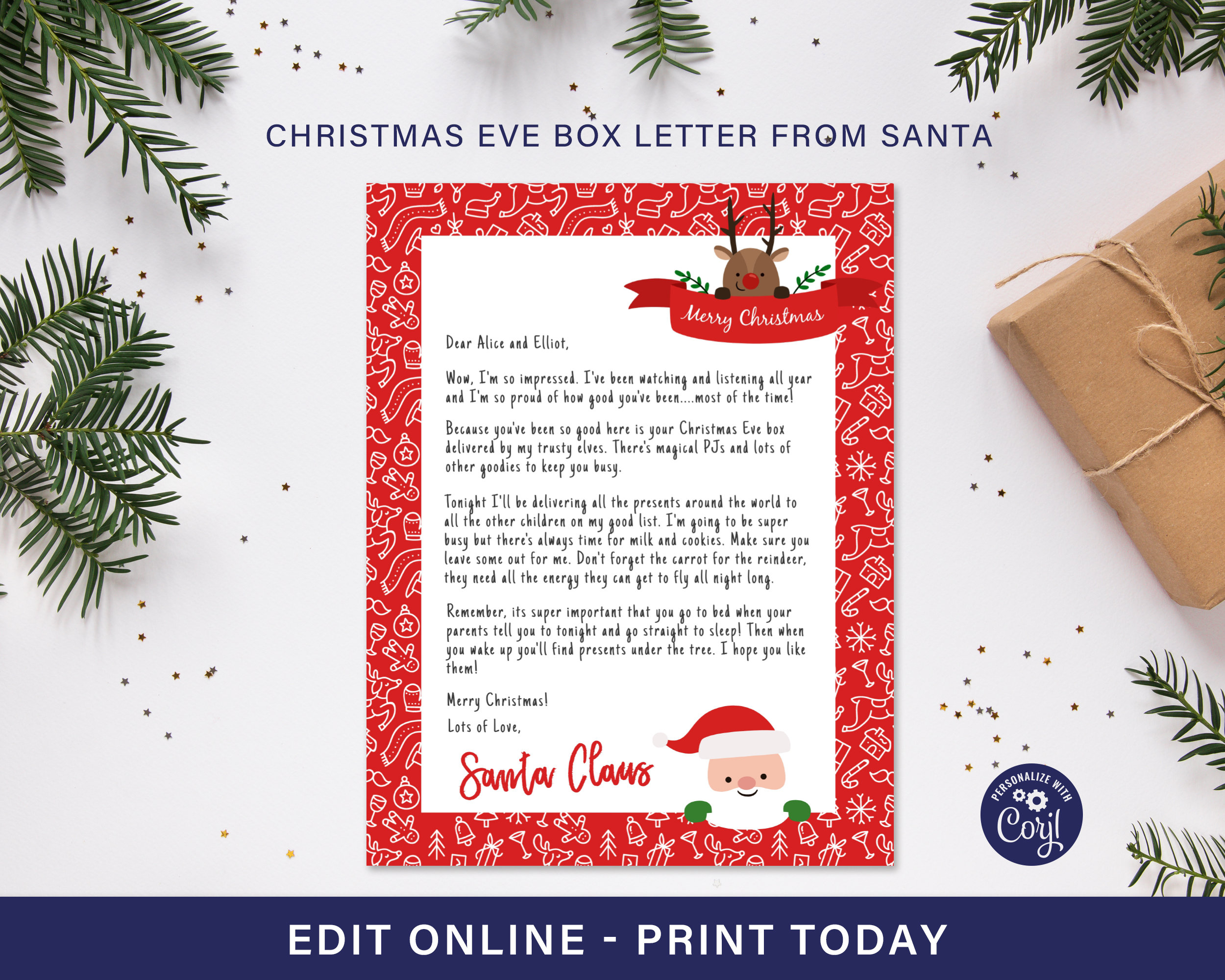 Christmas Eve Box Letter From Santa in Both UK A4 and US Letter Size