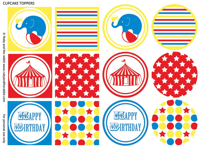 PRINTABLE Circus Cake Toppers and Wrappers INSTANT DOWNLOAD | Etsy