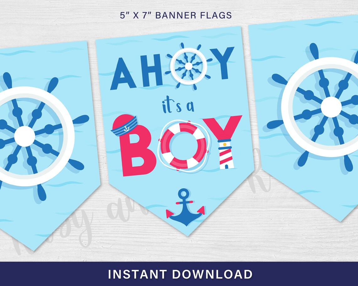 AHOY Its a BOY Banner Printable ahoy Its a Boy Banner Nautical Baby