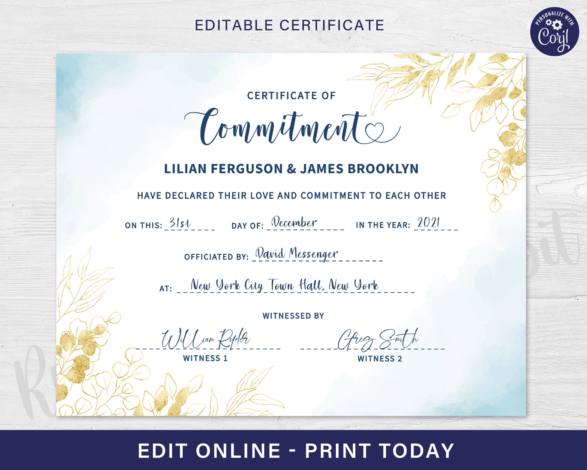Certificate of Commitment EDITABLE Certificate Commitment - Etsy UK