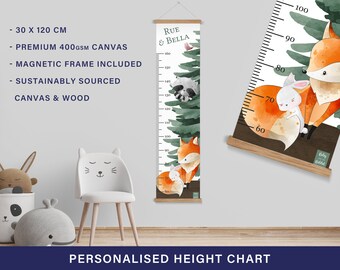 Fox and Friends Woodland Height Chart for a Forest Theme Nursery - Personalised with Children's Names 30cm x 120cm