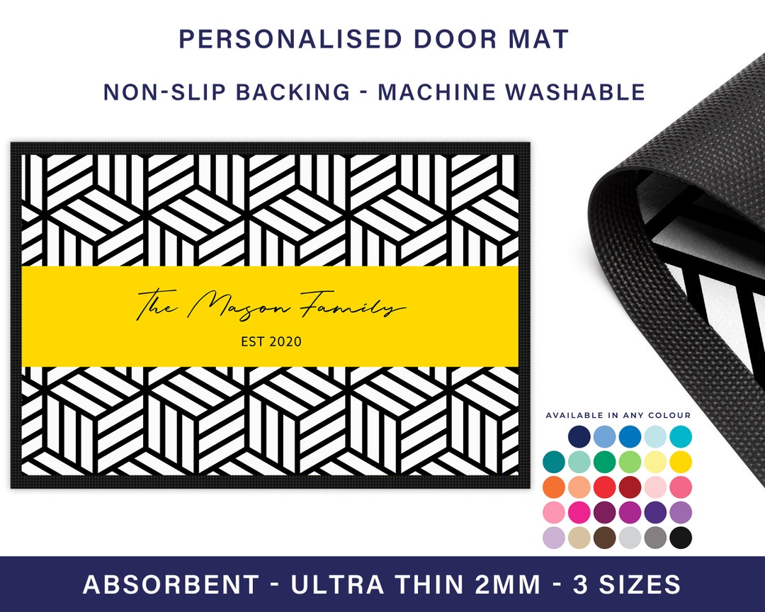 Black and White Door Mat Personalised Family Name Washable Etsy UK