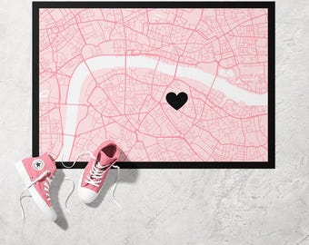 Pink Map Doormat | Ultra Thin Door Mat | Non-Slip Absorbent Mat | Personalised Custom Doormat | Housewarming Gift