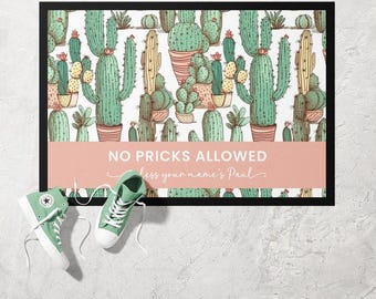 Funny No Pricks Allowed Doormat | Ultra Thin Door Mat | Non-Slip Absorbent Mat | Personalised Custom Doormat | Housewarming Gift