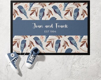 Brown Blue Bird Doormat | Ultra Thin Door Mat | Non-Slip Absorbent Mat | Personalised Custom Doormat | Housewarming Gift