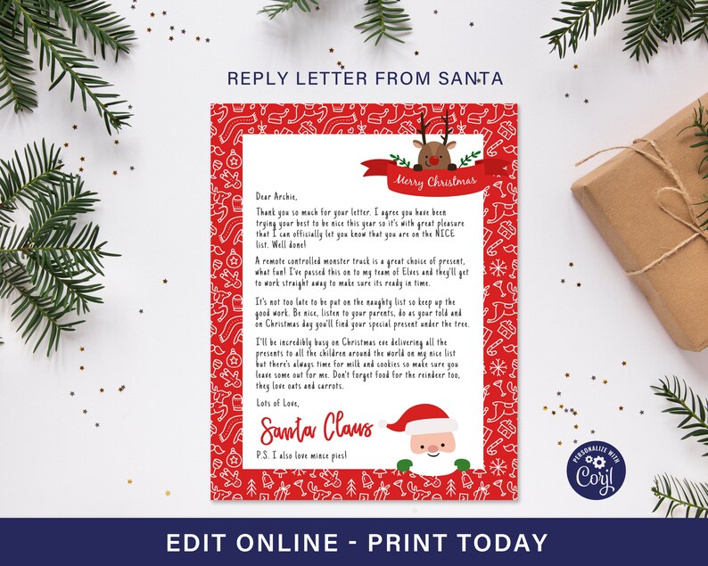 Lettera di risposta di Babbo Natale in formato UK A4 e US Lettera