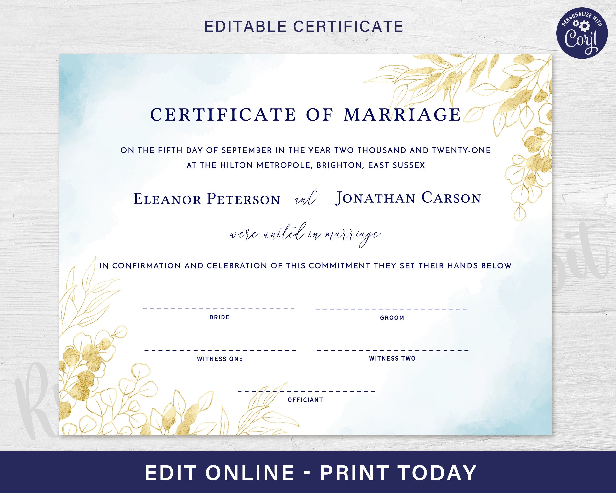 Editable Marriage Certificate Template Custom Certificate Of -  Portugal