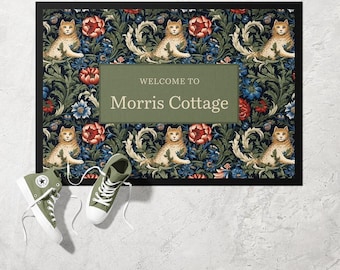 Inspired by William Morris Cat Doormat | Ultra Thin Door Mat | Non-Slip Absorbent Mat | Personalised Custom Doormat | Housewarming Gift
