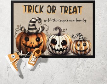 Spooky Pumpkin Doormat | Ultra Thin Door Mat | Non-Slip Absorbent Mat | Personalised Custom Doormat | Housewarming Gift