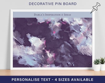 Decorative Pin Board, Purple Notice Board, Floral Abstract Decorative Cork Board, Designer Bulltein Board, Personalised Notice Board