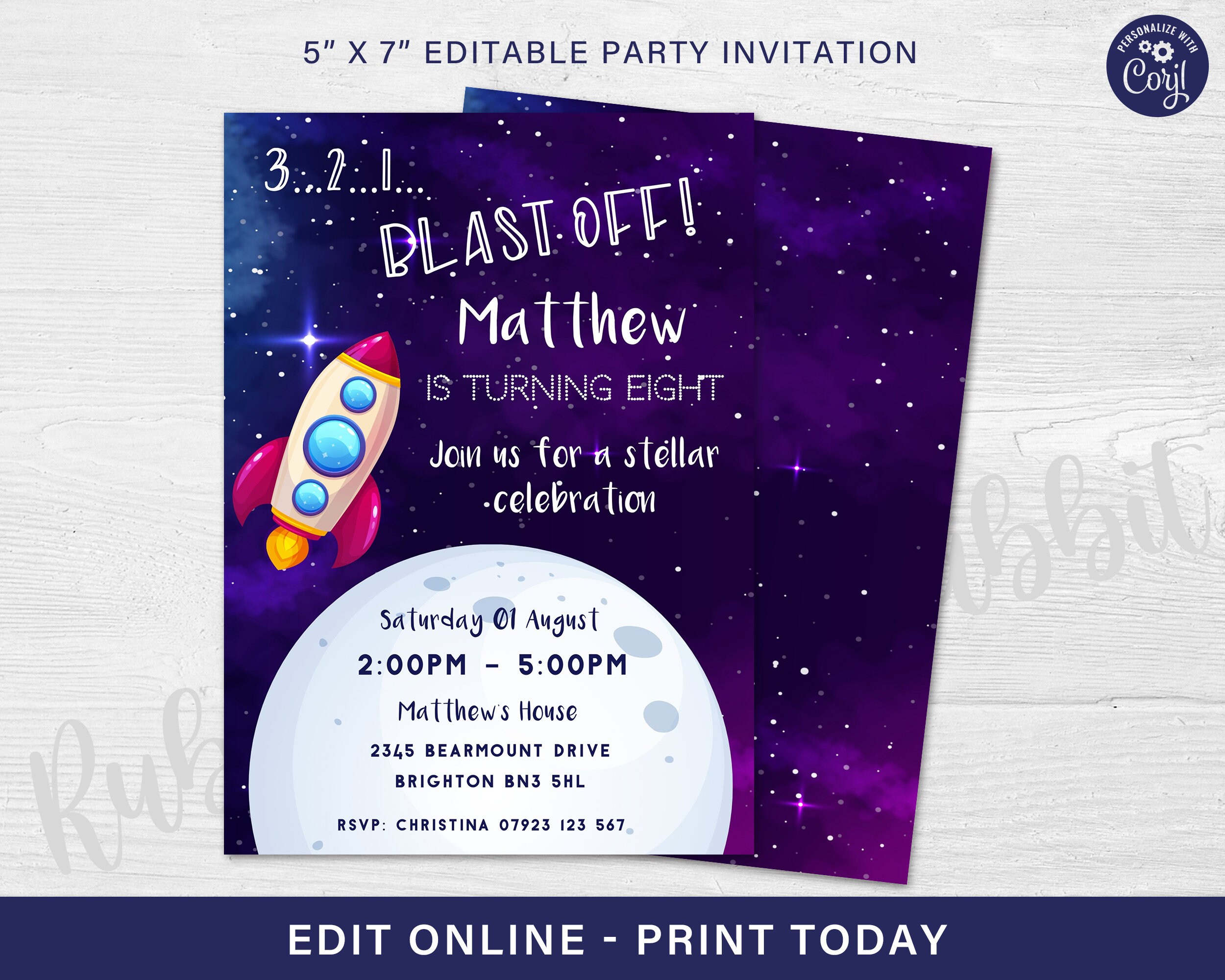 Space Party Invitation EDITABLE Space Birthday Invitation Galaxy Party ...