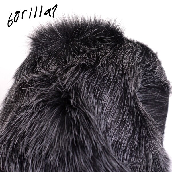 Gorilla Faux Fur, 7"L x 6"W silver back gorilla artificial fur, black and white fur fabric for art dolls, sewing and more