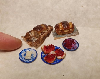Miniature Breakfast set, miniature bread and jam, dollhouse