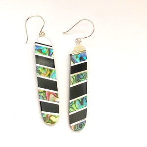 Stunning Sterling Silver Abalone Dangle Earrings, Genuine Abalone
