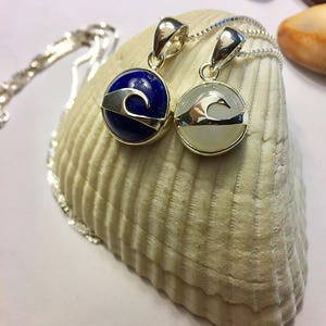 Lapis or Moonstone Sterling Silver Wave Pendant, Gemstone Wave Pendant