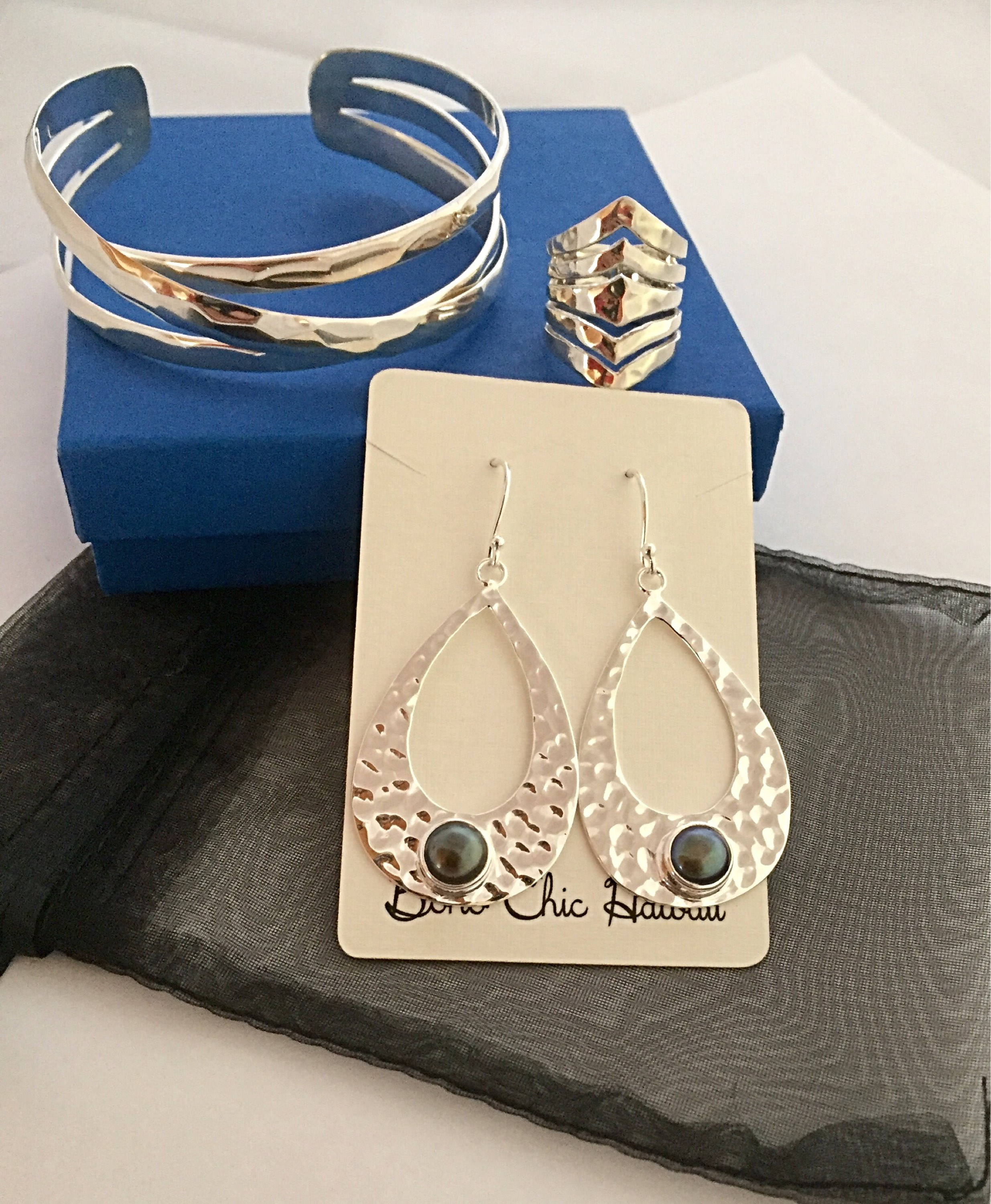 Hammered Sterling Silver Hoops With Fresh Water Pearls
