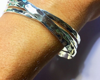 Sterling Silver Textured Triple Bar Cuff Barcelet