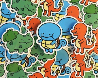 Pocket Creatures Stickers | Kanto Starters | Video Game Vinyl Stickers