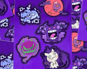 Ghost Type Pocket Monsters Sticker Sheet | Video Game Vinyl Sticker Sheet