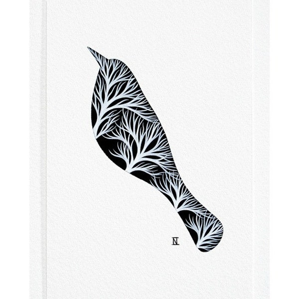 silhouette of a bird with branches 6 // a bird a day // contemporary monochrome watercolour painting by natasha newton
