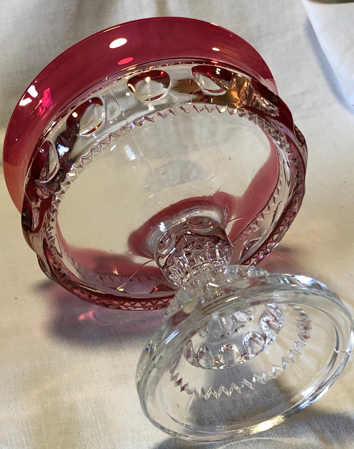Tiffin Glass King's Crown Vintage Ruby Flash Compote Etsy