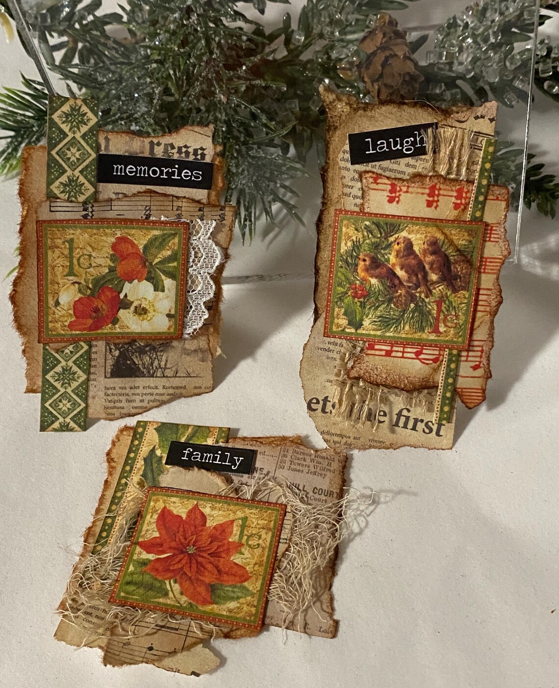 Christmas Junk Journal Paper Clusters, Handmade Embellishments (set of ...